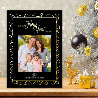 Happy New Year Photo Script Gold Foil