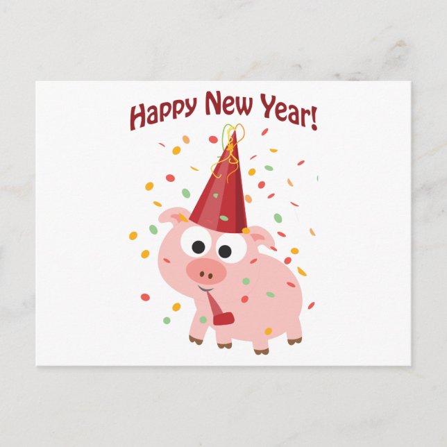 Happy New Year! Pig Holiday Postcard (Front)