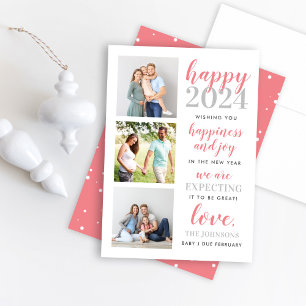 Happy New Year Pink Expecting in 2026 Holiday Card