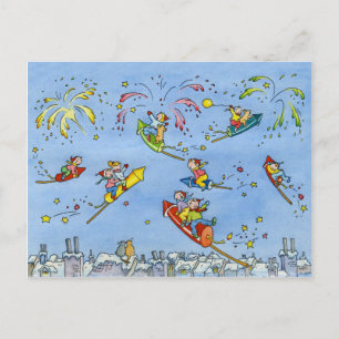 Happy New Year Postcard "Little Rockets"