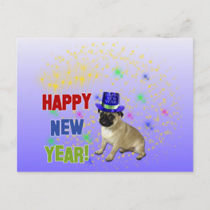 Happy New Year Pug Postcard