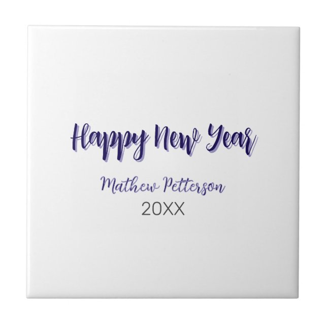 Happy new year purple black add name year simple  tile (Front)