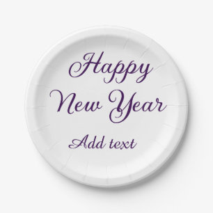 Happy new year purple calligraphy simple minimal  paper plate
