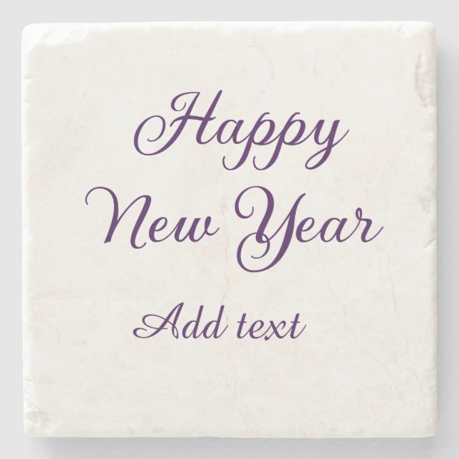 Happy new year purple calligraphy simple minimal  stone coaster (Front)