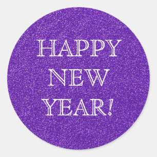 Happy New Year! Purple Glitter Glamour Party Classic Round Sticker