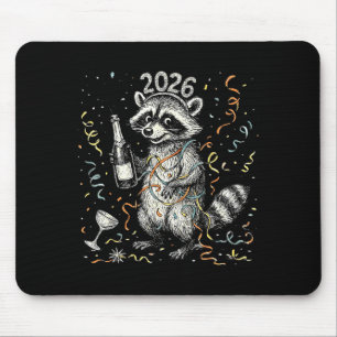 Happy New Year Raccoon With Champagne Funny New Ye Mouse Pad