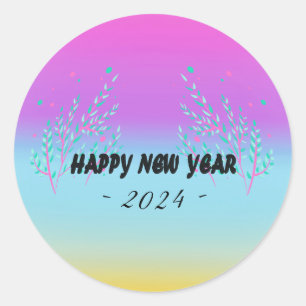Happy New year rainbow gradient custom year Classic Round Sticker