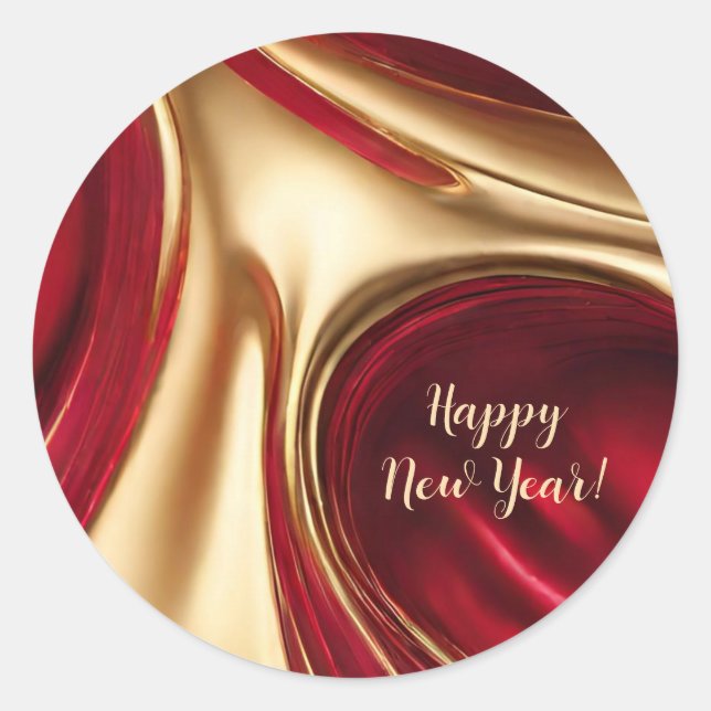 Happy New Year-Red and Gold- Classic Round Sticker (Front)