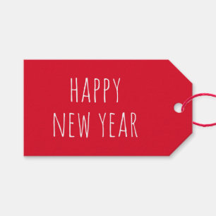 Happy New Year Red Festive Modern Holiday Party Gift Tags