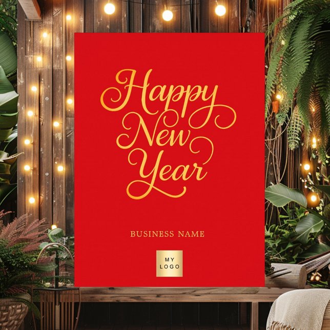 Happy New Year red gold business logo Poster (Creator Uploaded)