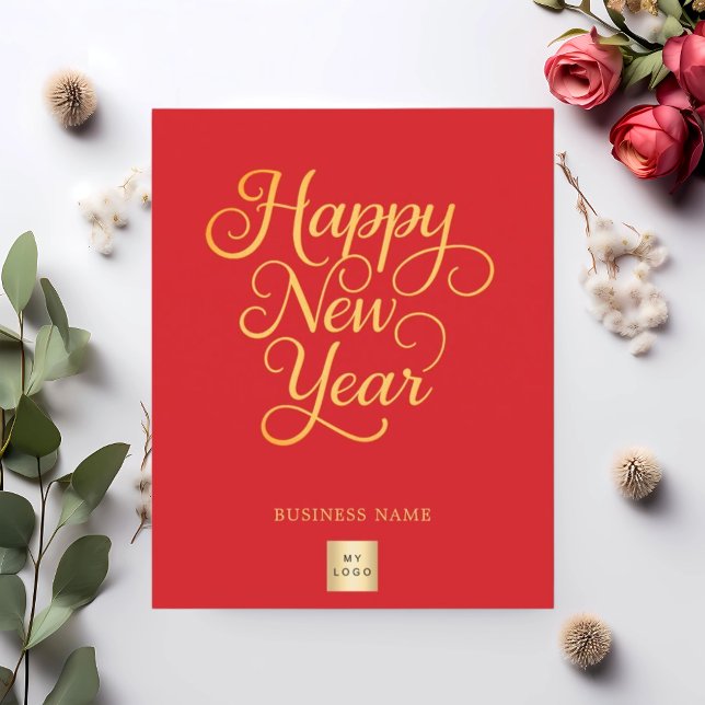 Happy New Year red gold script business logo Flyer (Creator Uploaded)