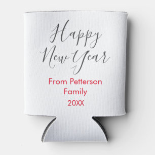 Happy new year red gra add family name year simple can cooler