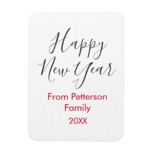 Happy new year red gra add family name year simple magnet