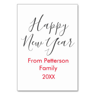 Happy new year red gra add family name year simple table number