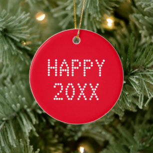 Happy New Year red white custom number Christmas Ceramic Tree Decoration