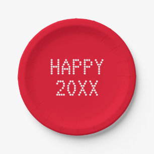 Happy New Year red white custom number modern Paper Plate