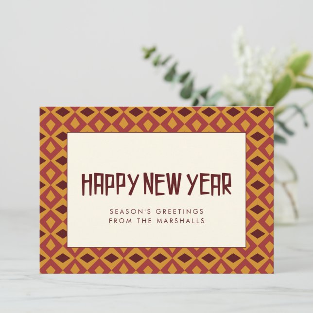 Happy New Year Retro mid century pattern Holiday Card (Standing Front)