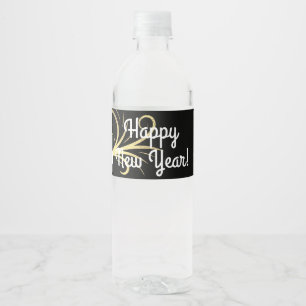 Happy New Year, Retro Sparkling Wine Bottle Water Bottle Label
