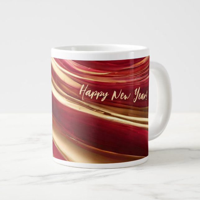 Happy New Year-Ruby Red and Gold- Large Coffee Mug (Front Right)