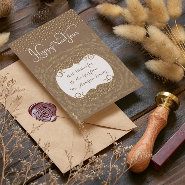 Happy New Year Rustic Floral Garland Invitation (Creator Uploaded)