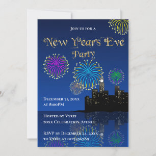 Happy New Year’s Eve Midnight Fireworks City Light Invitation