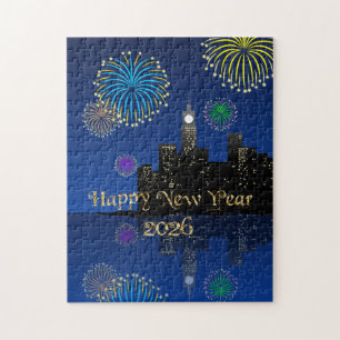 Happy New Year’s Eve Midnight Fireworks City Light Jigsaw Puzzle
