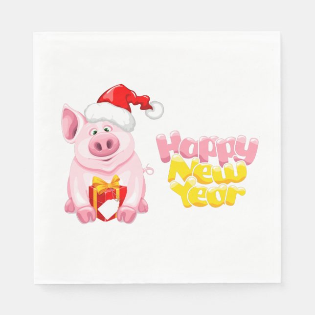 happy new year santa claus christmas pig napkin (Front)