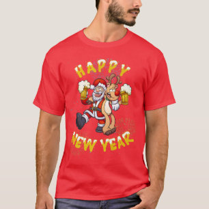 Happy New Year Santa with Rudolf the Reindeer Part T-Shirt
