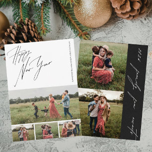 Happy New Year Script 6-Photo Collage Family Holiday Card