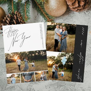 Happy New Year Script 6-Photo Collage Pregnancy Holiday Card