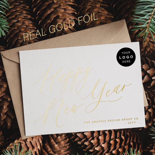 Happy New Year script business LOGO 2026 gold (You can choose the color of the FOIL: GOLD, ROSE GOLD, or SILVER.)