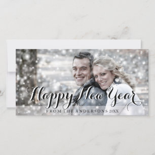 HAPPY NEW YEAR Script Modern Custom Photo Holiday Card