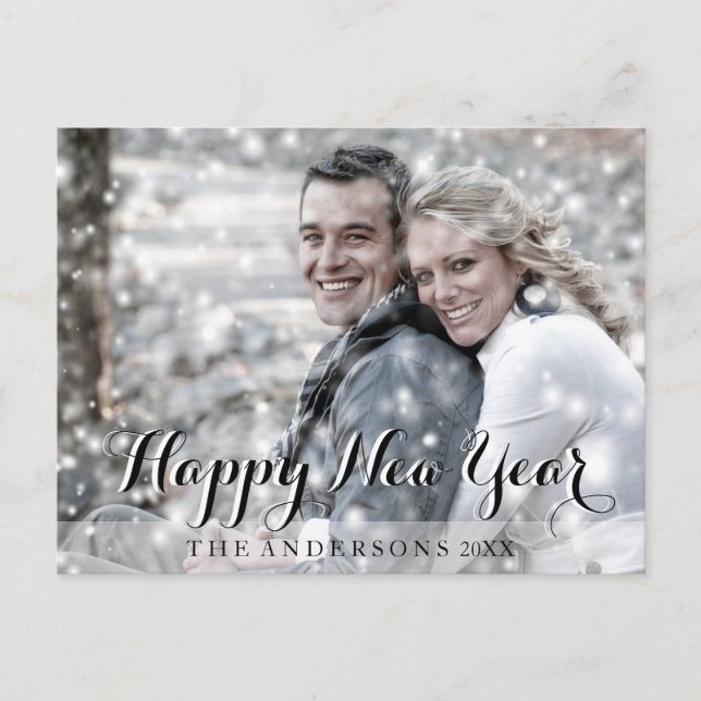 HAPPY NEW YEAR Script Modern Custom Photo Holiday Postcard (Front)
