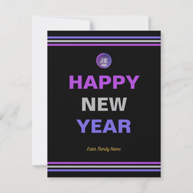 Happy New Year script text holiday card (Front)