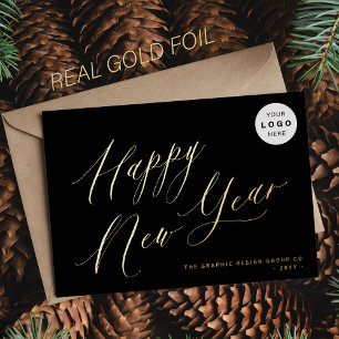 Happy New Year script your LOGO 2025 black gold