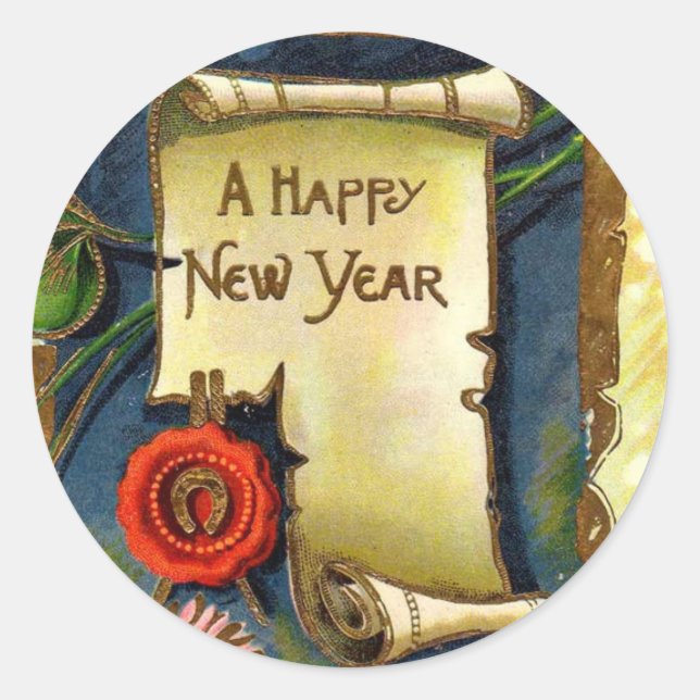 Happy New Year Scroll Classic Round Sticker (Front)