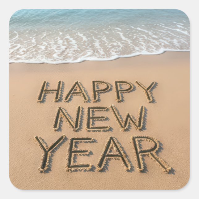Happy New Year Seashore Square Sticker (Front)