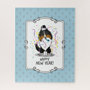 Happy New Year Shetland Sheepdog (tri colour) Cute Jigsaw Puzzle