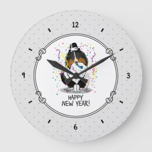 Happy New Year Shetland Sheepdog (tri colour) Cute Large Clock
