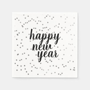 Happy New Year Silver Polka Dot Holiday Napkin