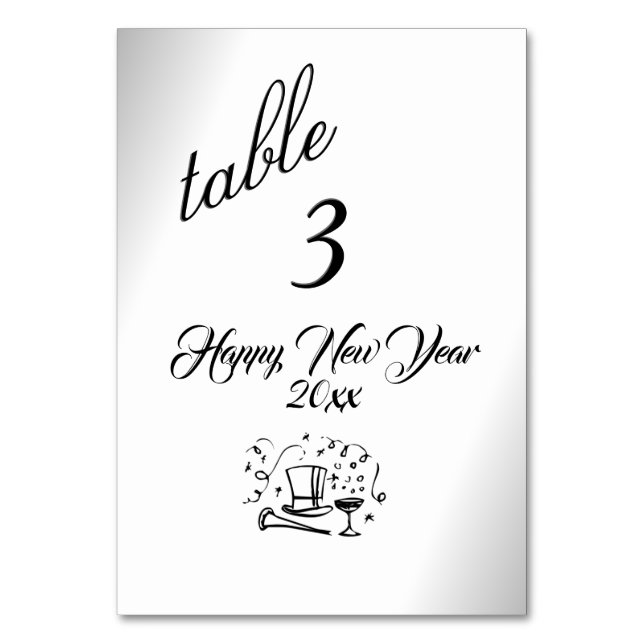 Happy New Year Silver Table Number (Front)