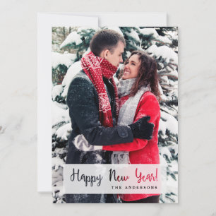 Happy New Year Simple Cut Out Script Text Photo Holiday Card