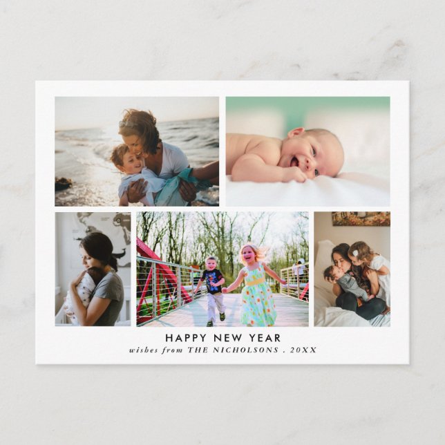 Happy New Year | Simple Elegant Family Photo Postcard (Front)