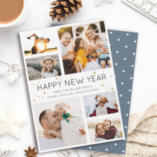 Happy New Year Simple Minimalist Photo Collage Holiday Card
