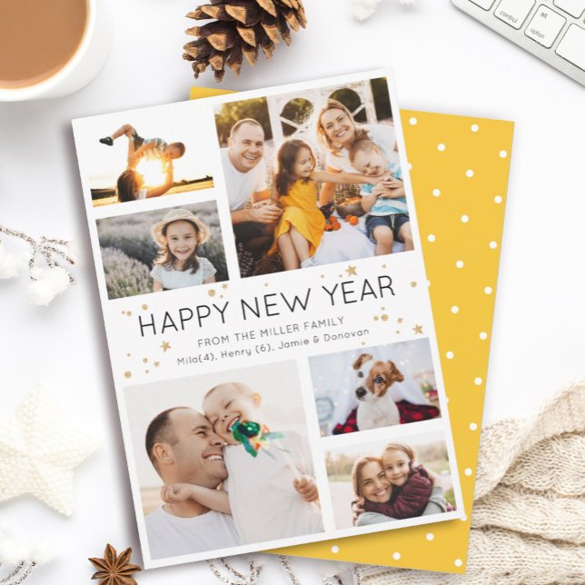Happy New Year Simple Minimalist Photo Collage Holiday Card (Creator Uploaded)