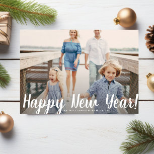 Happy New Year Simple Modern Custom Family Photo Holiday Card