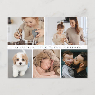 Happy New Year Simple Modern Photo collage Holiday Postcard