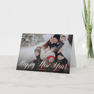 Happy New Year Simple Script Modern Minimal Photo Holiday Card