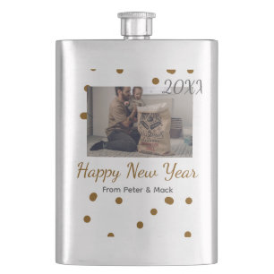Happy new year Single father add photo name brown Hip Flask