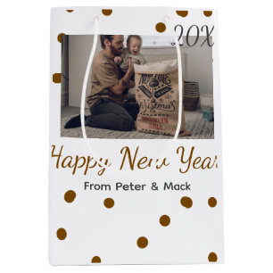 Happy new year Single father add photo name brown  Medium Gift Bag